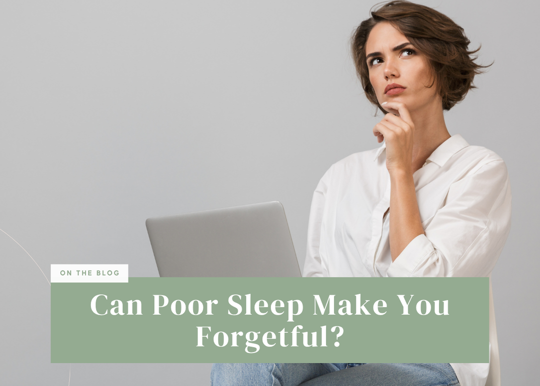 Woman looking thoughtful with a laptop, illustrating forgetfulness caused by poor sleep.
