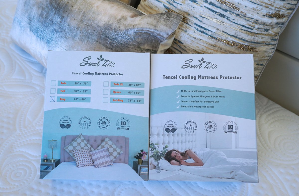 Sweet Zzz 100% Waterproof Natural Tencel Mattress Encasment Six-Sided Protection Durable 15” Deep Pockets Machine Washable Hotel Bedding Queen (60